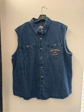 Harley-Davidson Sleeveless Denim Button-Up Vest - Dark Blue XXL